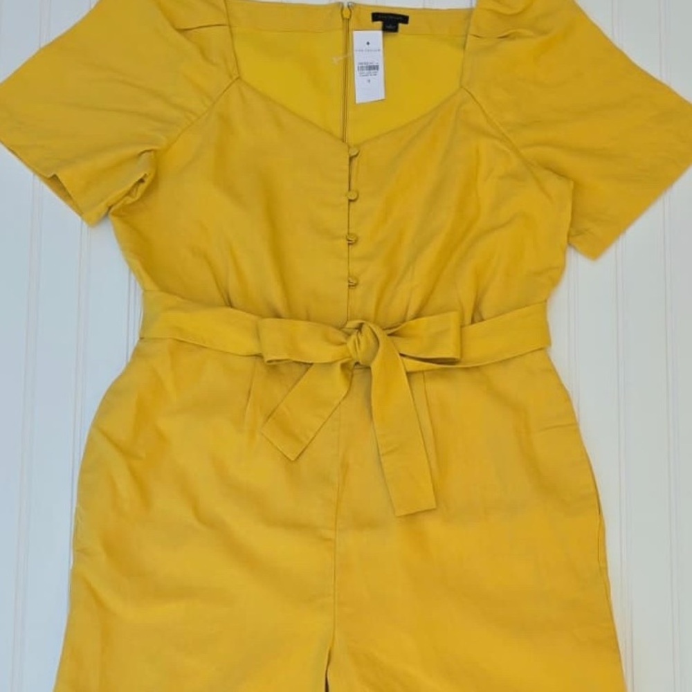 ANN TAYLOR LINEN LYOCELL WIDE LEG CROPPED JUMPSUIT IN MARIGOLD YELLOW - Picture 11 of 16